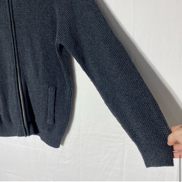 Denver Hayes Dark Grey Waffle Knit Full Zip Mock Neck Cardigan Sweater L - Picture 10 of 16